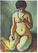 August Macke Female nude with coral necklace Sweden oil painting artist